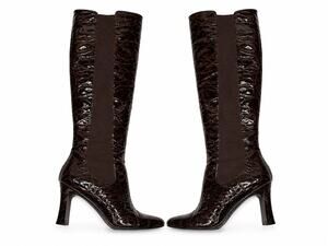 Stuart Weitzman Brown Croc Embossed Patent Leather Knee High Boots Women’s 7.5B